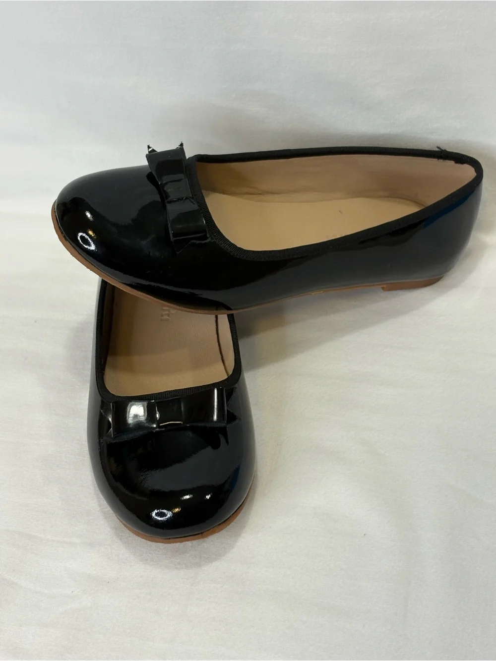 Elephantito Black Patent Leather Bow Ballet Flats SZ 1 EUC